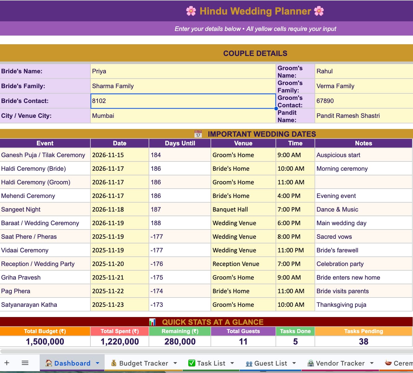 Wedding Planner Dashboard
